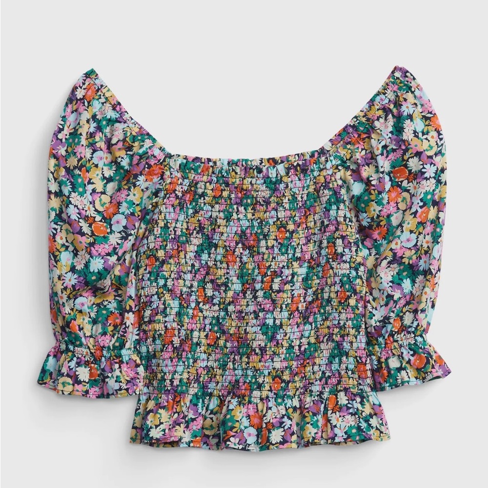 NWT Gap Puff Sleeve Smocked Peplum Top size: Petite L